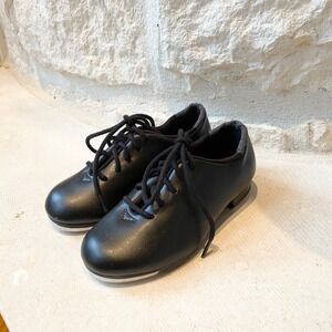 So Danca Kids Black Leather Lace Up Tap Shoes‎ Size 7.5 Medium